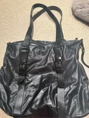 RUDSAK Black Leather Tote with Buckle Straps